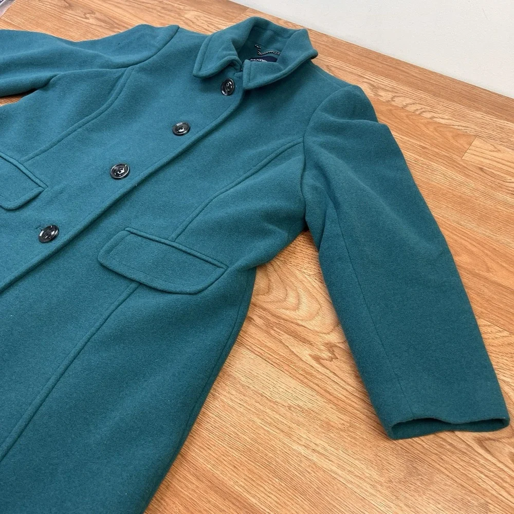 Lands' End Wool Blend Pea Coat Turquoise Women's‎ Size 14P